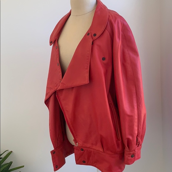 Neumann Marcus Oversized Leather Jacket - Red - Picture 2 of 5